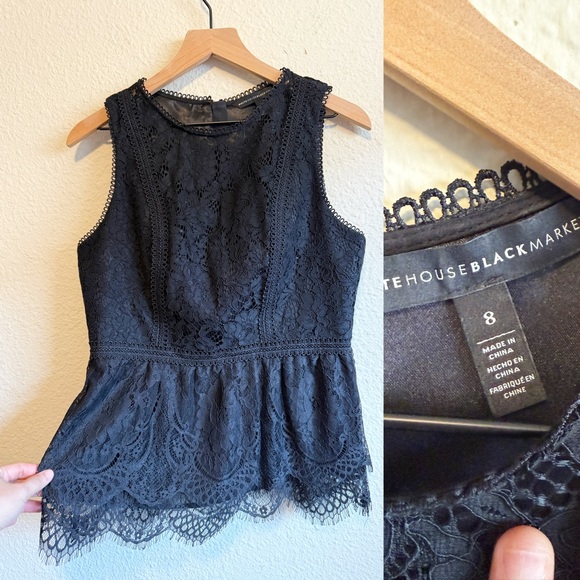 White House Black Market Tops - White House Black Market Black Lace Peplum Top | Size 8 | Excellent Condition